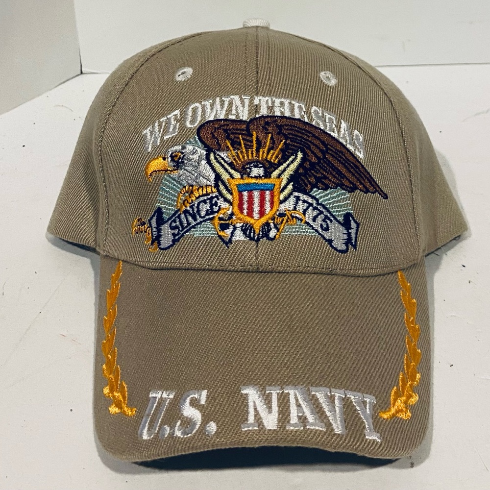 U.S. Navy We Own the Seas Eagle Crest Baseball Tan Adjustable cap hat
